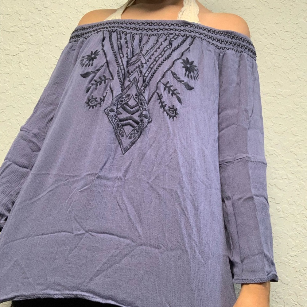 Blue shoulder less blouse